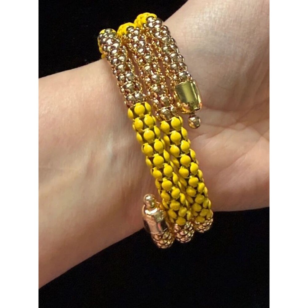 Yellow Gold-Tone Multi-Strand Beaded Wrap Bracelet